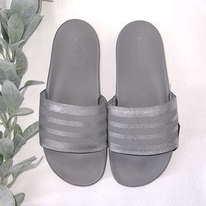 Womens Adidas Adilette Comfort Slides Grey Sparkle Stripe Size 7 NWT